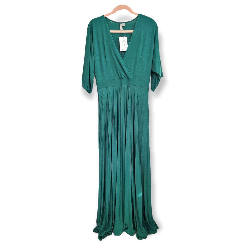 NWT ASOS Maxi Dress with Pleated Hem and Kimono Sleeve Forest Green Size 12